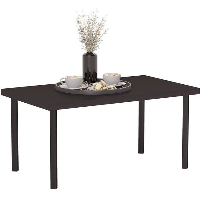 Metal Garden Coffee Table, Rectangular Outdoor Side Table with Woodgrain Tableto