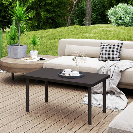 Metal Garden Coffee Table, Rectangular Outdoor Side Table with Woodgrain Tableto