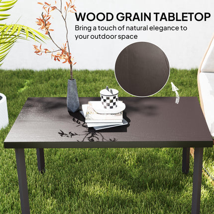 Metal Garden Coffee Table, Rectangular Outdoor Side Table with Woodgrain Tableto