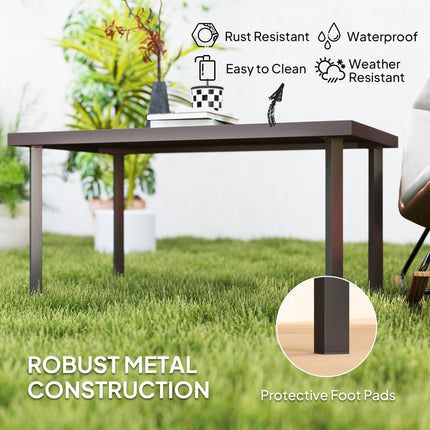 Metal Garden Coffee Table, Rectangular Outdoor Side Table with Woodgrain Tableto