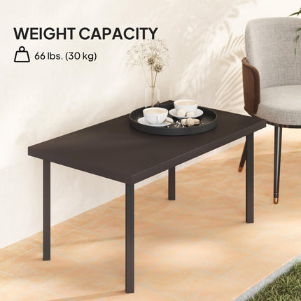 Metal Garden Coffee Table, Rectangular Outdoor Side Table with Woodgrain Tableto