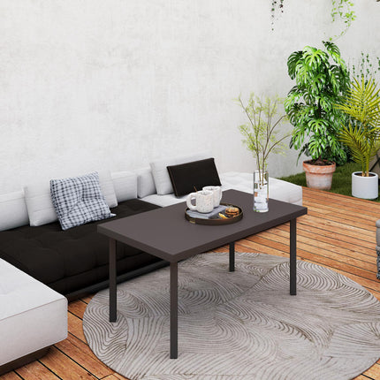 Metal Garden Coffee Table, Rectangular Outdoor Side Table with Woodgrain Tableto