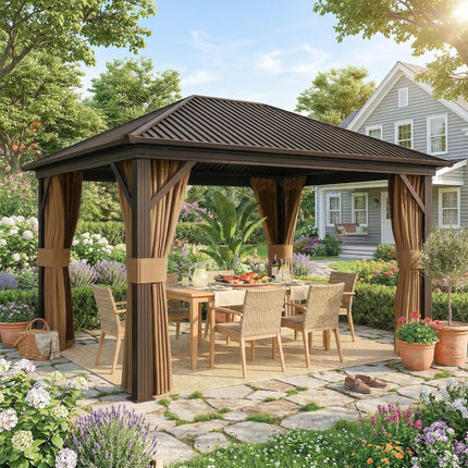 3.6 x 3 Metre Aluminium Frame Hardtop Gazebo with Curtains - Grey