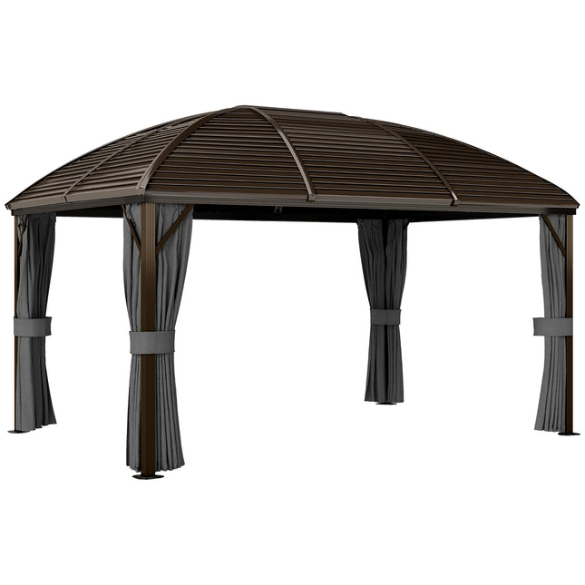 3 x 4m Hardtop Gazebo with Metal Roof, Netting & Curtains Aluminium Pavilion - Dark Grey
