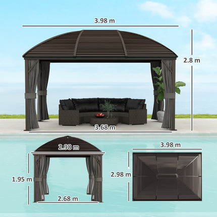 3 x 4m Hardtop Gazebo with Metal Roof, Netting & Curtains Aluminium Pavilion - Dark Grey