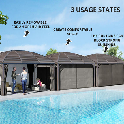 3 x 4m Hardtop Gazebo with Metal Roof, Netting & Curtains Aluminium Pavilion - Dark Grey
