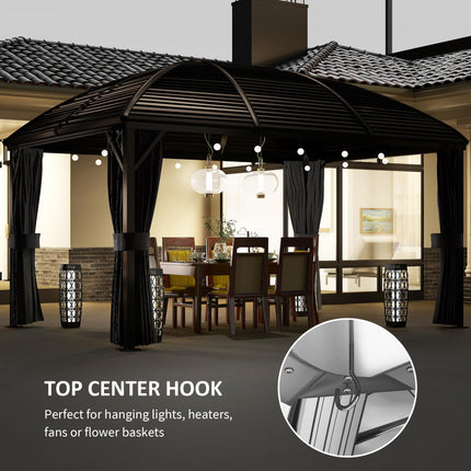 3 x 4m Hardtop Gazebo with Metal Roof, Netting & Curtains Aluminium Pavilion - Dark Grey