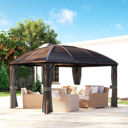 3 x 4m Hardtop Gazebo with Metal Roof, Netting & Curtains Aluminium Pavilion - Dark Grey