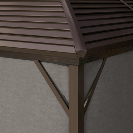 3 x 4m Hardtop Gazebo with Metal Roof, Netting & Curtains Aluminium Pavilion - Dark Grey