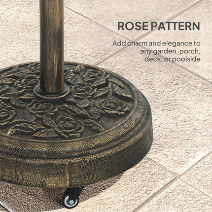 Parasol Base, Umbrella Base with Wheels Cast Iron Effect, for Umbrella, Canopy, Weather Resistant, Bronze Tone
