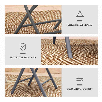 3-Piece Outdoor Bistro Set with Glass Top Table and Folding Chairs - Grey