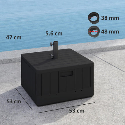 Garden Parasol Base for 38 & 48mm Poles with Wheels and Handles, 80kg Sand or 50kg Water Fill - Black