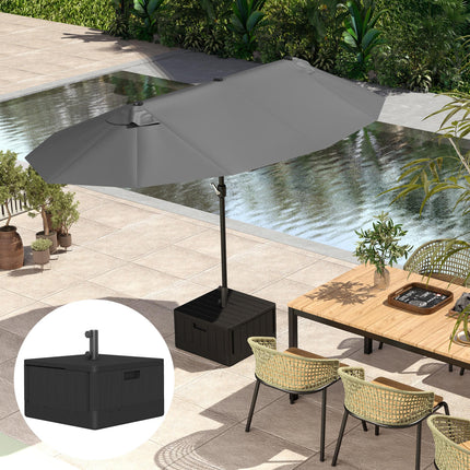 Garden Parasol Base for 38 & 48mm Poles with Wheels and Handles, 80kg Sand or 50kg Water Fill - Black