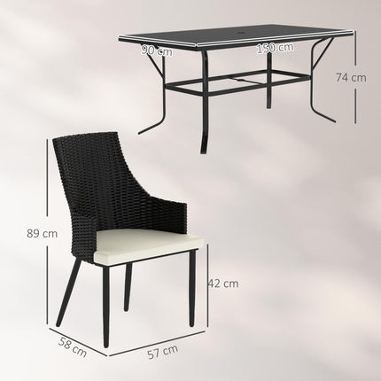 6 Seater Rattan Dining Set with Cushions and Steel Frame - Cream White