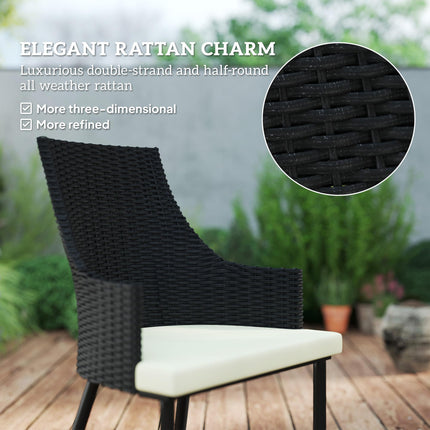 6 Seater Rattan Dining Set with Cushions and Steel Frame - Cream White