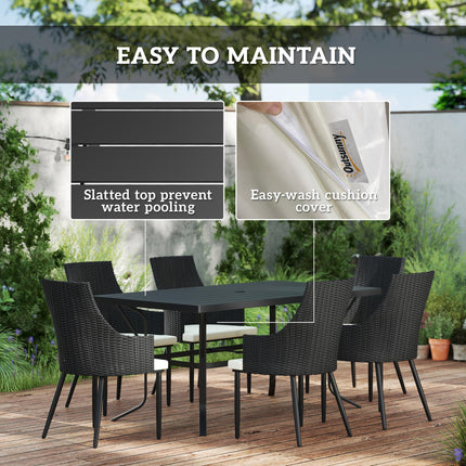 6 Seater Rattan Dining Set with Cushions and Steel Frame - Cream White