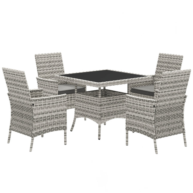 Rattan 4-Seater Outdoor Garden Dining Set with Cushions and Tempered Glass Table - Mixed Grey