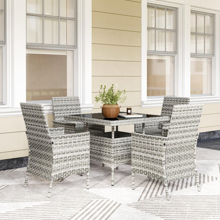 Rattan 4-Seater Outdoor Garden Dining Set with Cushions and Tempered Glass Table - Mixed Grey