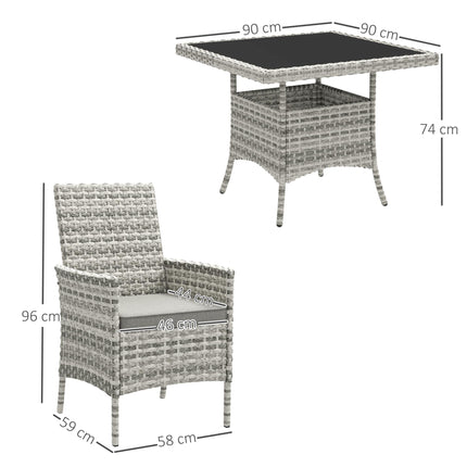 Rattan 4-Seater Outdoor Garden Dining Set with Cushions and Tempered Glass Table - Mixed Grey