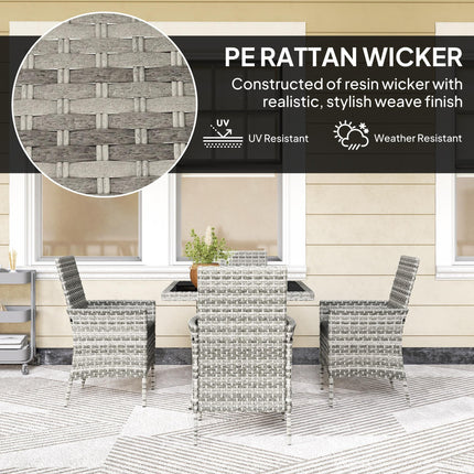 Rattan 4-Seater Outdoor Garden Dining Set with Cushions and Tempered Glass Table - Mixed Grey