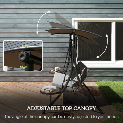Three-Seater Garden Swing, with Adjustable Canopy - Black/Grey
