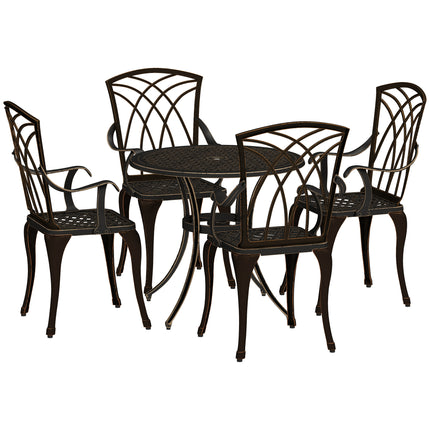 5 Piece Cast Aluminium Garden Dining Set with Parasol Hole - Bronze Tone