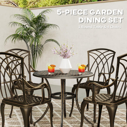 5 Piece Cast Aluminium Garden Dining Set with Parasol Hole - Bronze Tone