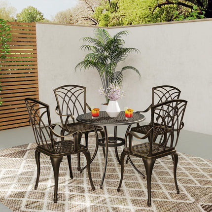 5 Piece Cast Aluminium Garden Dining Set with Parasol Hole - Bronze Tone