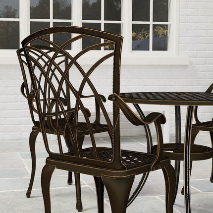 5 Piece Cast Aluminium Garden Dining Set with Parasol Hole - Bronze Tone
