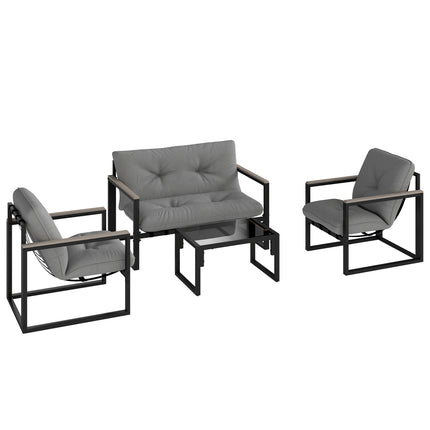 4-Piece Garden Furniture Set with Loveseat, Armchairs & Glass Coffee Table - Dark Grey