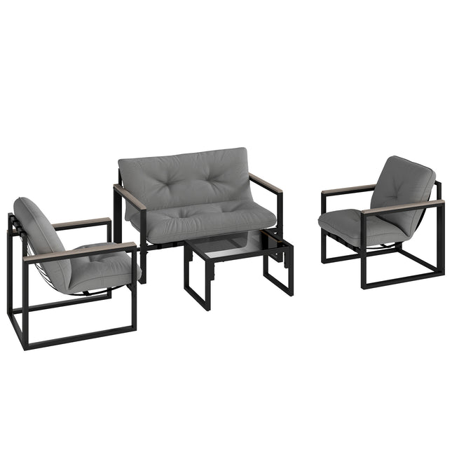 4-Piece Garden Furniture Set with Loveseat, Armchairs & Glass Coffee Table - Dark Grey