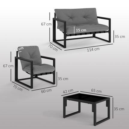 4-Piece Garden Furniture Set with Loveseat, Armchairs & Glass Coffee Table - Dark Grey