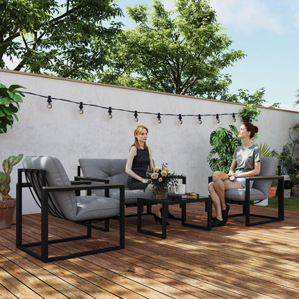 4-Piece Garden Furniture Set with Loveseat, Armchairs & Glass Coffee Table - Dark Grey