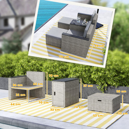 5 Piece Rattan Garden Furniture Conversation Set with Footstools and Storage Coffee Table - Grey