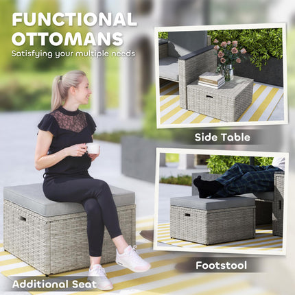 5 Piece Rattan Garden Furniture Conversation Set with Footstools and Storage Coffee Table - Grey