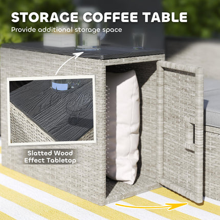 5 Piece Rattan Garden Furniture Conversation Set with Footstools and Storage Coffee Table - Grey