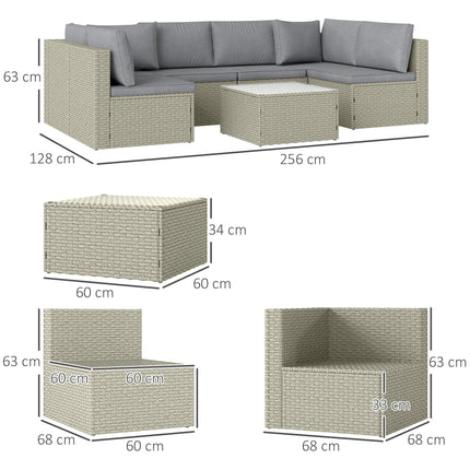 7 Piece Rattan Garden Furniture Set with Cushions and Glass Table - Light Brown