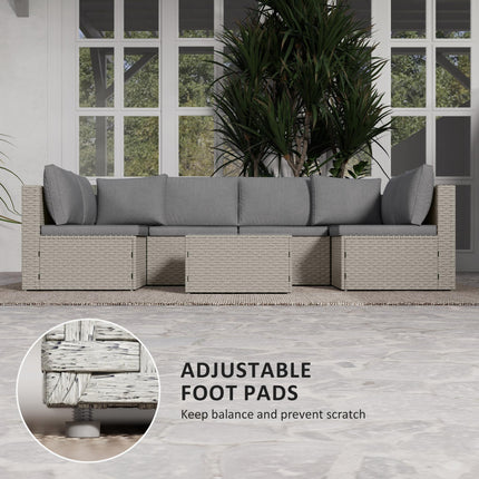 7 Piece Rattan Garden Furniture Set with Cushions and Glass Table - Light Brown