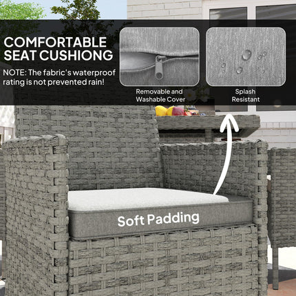 Rattan 4-Seater Outdoor Garden Dining Set with Cushions and Tempered Glass Table - Grey