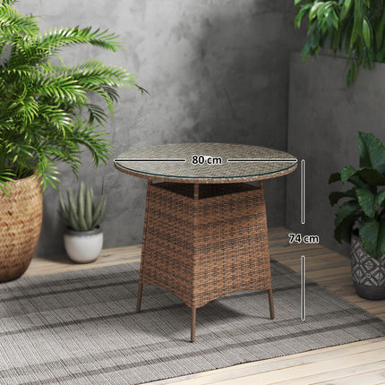 Wicker Rattan Outdoor Coffee Table with Tempered Glass Top - Brown