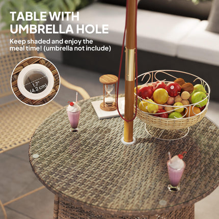 Wicker Rattan Outdoor Coffee Table with Tempered Glass Top - Brown