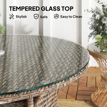 Wicker Rattan Outdoor Coffee Table with Tempered Glass Top - Brown