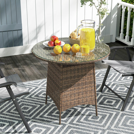 Wicker Rattan Outdoor Coffee Table with Tempered Glass Top - Brown