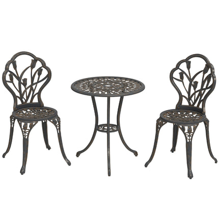 3 Piece Aluminium Patio Bistro Set with Umbrella Hole - Bronze Tone