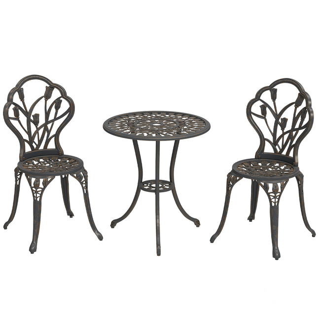 3 Piece Aluminium Patio Bistro Set with Umbrella Hole - Bronze Tone