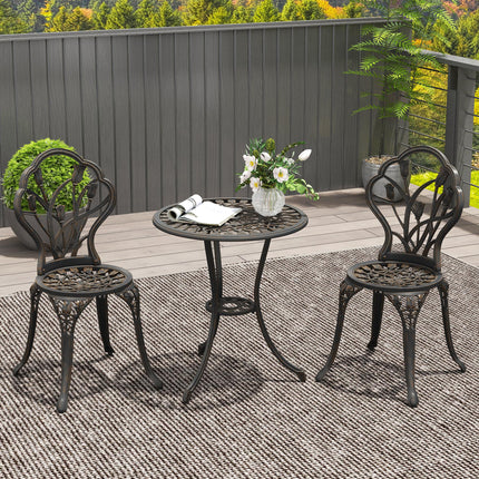 3 Piece Aluminium Patio Bistro Set with Umbrella Hole - Bronze Tone