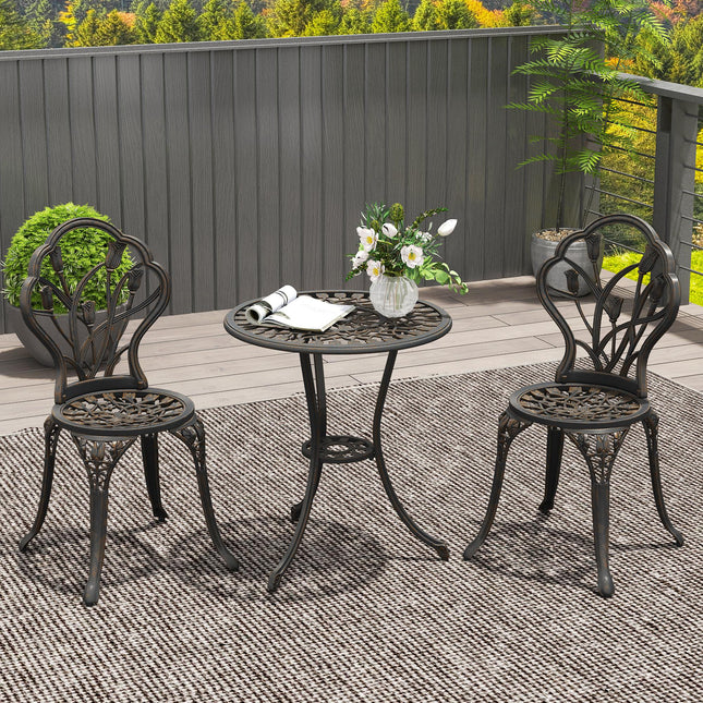 3 Piece Aluminium Patio Bistro Set with Umbrella Hole - Bronze Tone