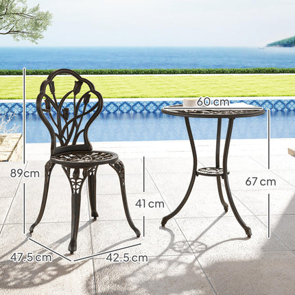 3 Piece Aluminium Patio Bistro Set with Umbrella Hole - Bronze Tone