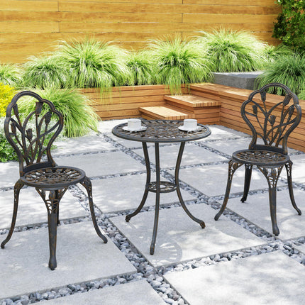 3 Piece Aluminium Patio Bistro Set with Umbrella Hole - Bronze Tone