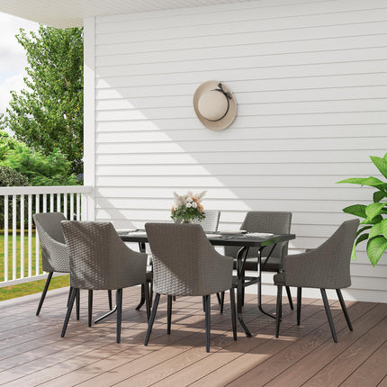 6 Seater Rattan Dining Set with Cushions, Garden Furniture Set with Armchairs, R